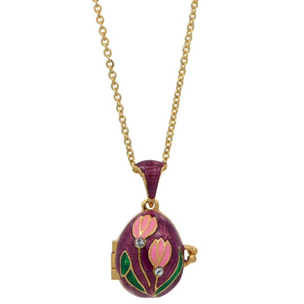 Lilies of the Valley Flower Royal Egg Pendant Necklace in Multi color, Oval shape