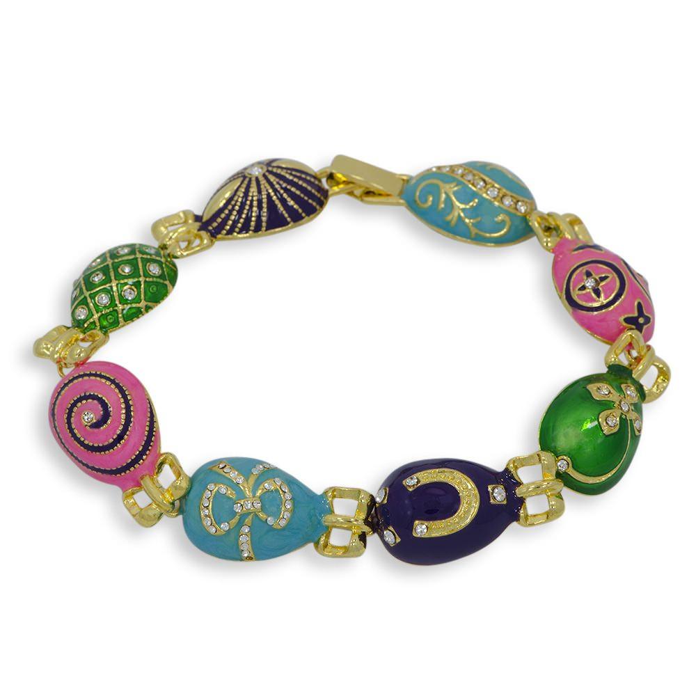 Pewter 8-Inch Royal Eggs Charm Bracelet in Multi color Oval
