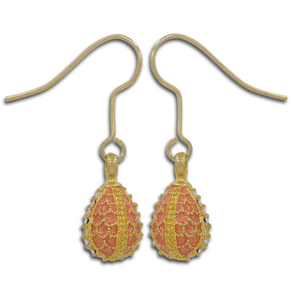 Peach Drop Enameled Egg Earrings in Multi color, Oval shape