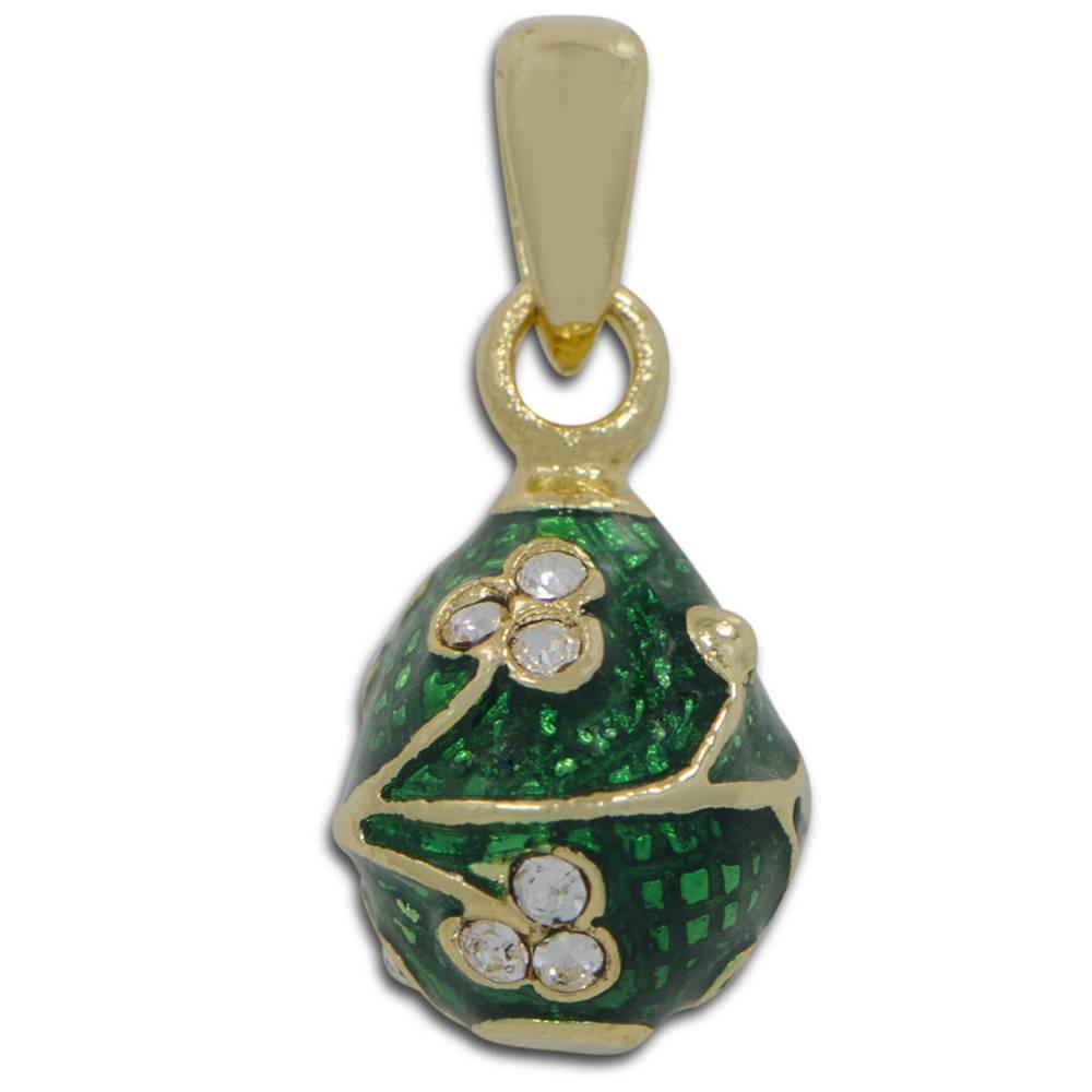 Pewter Green Clover Miniature Royal Egg Pendant in Green color Oval