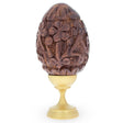 Hand Carved Sheesham Wood Easter Egg with Flowers on a Stand in Beige color Oval