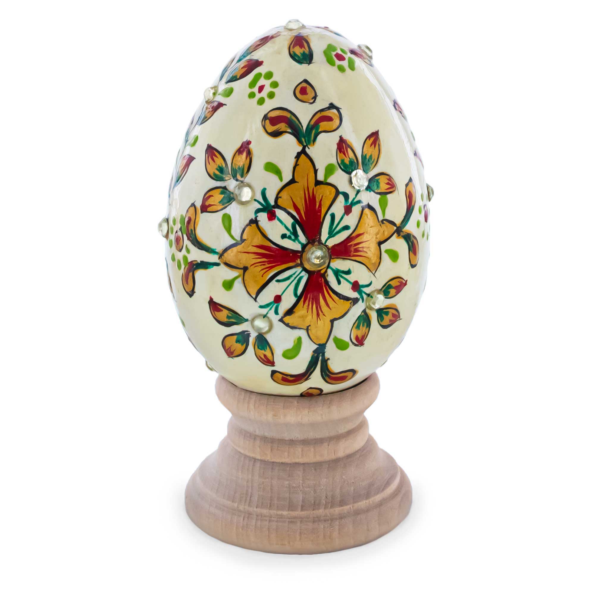 Jeweled Embossed Flowers Wooden Easter Egg in Multi color Oval