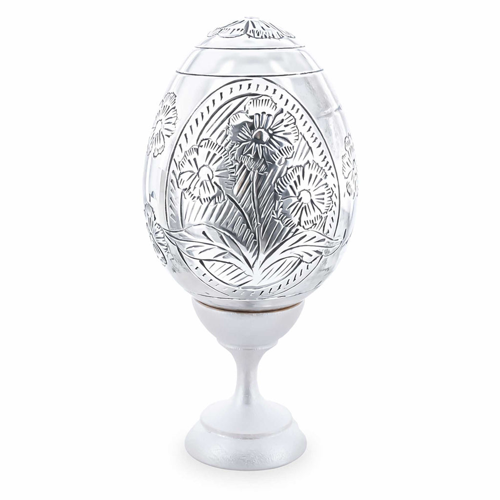 Hand Embossed Flowers Metal Easter Egg in Multi color Oval