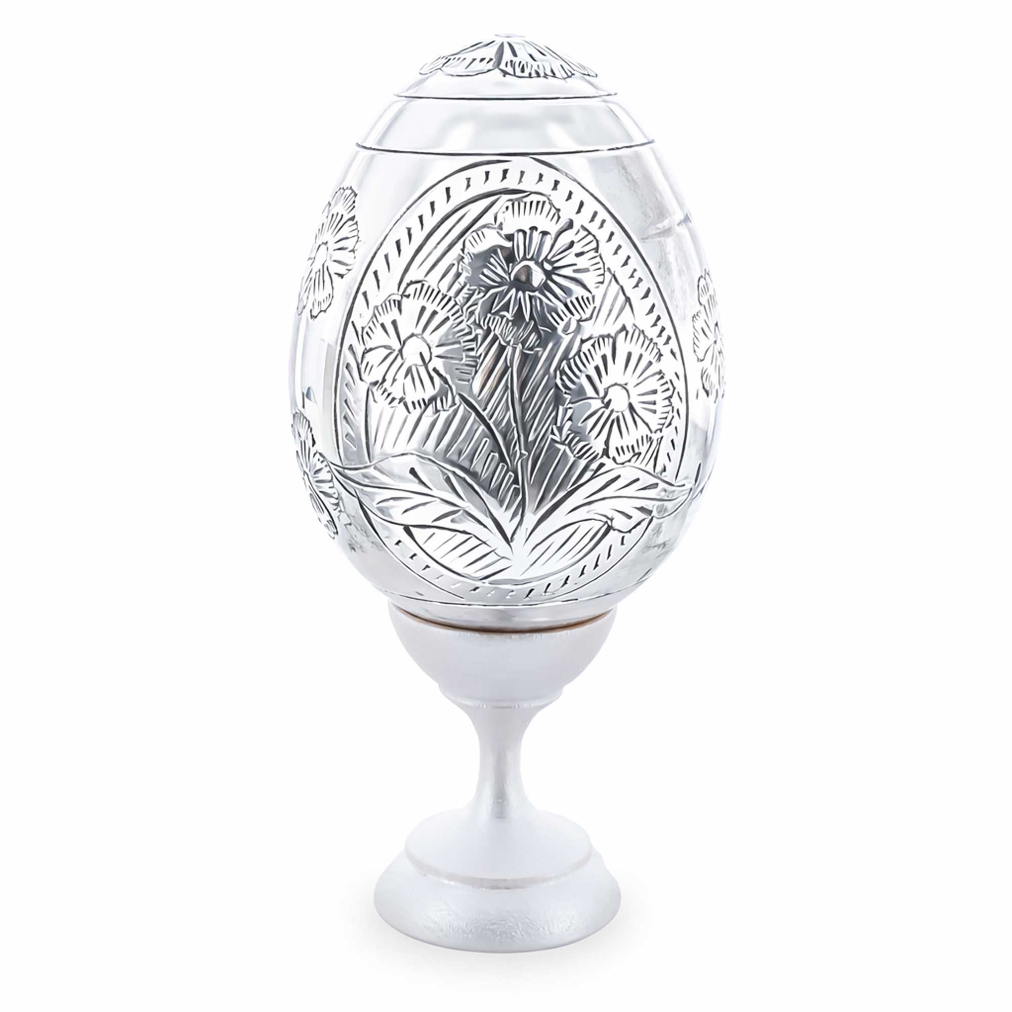 Hand Embossed Flowers Metal Easter Egg in Multi color Oval