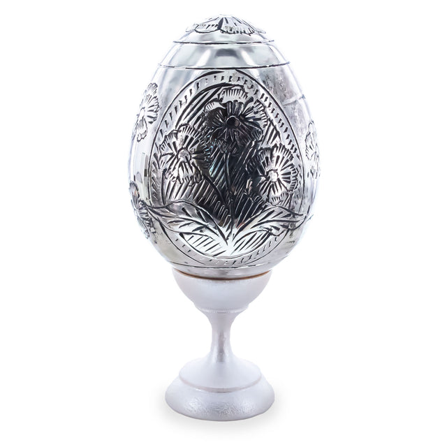 Hand Embossed Flowers Metal Easter Egg in Multi color Oval