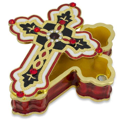 Jeweled Cross Rosary Keepsake Box 3.25 Inches in Red color