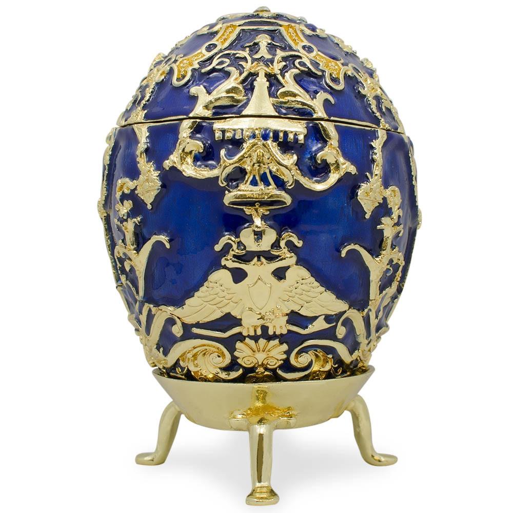 Pewter 1912 Tsarevich Royal Imperial Easter Egg in Blue color Oval