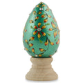 Jeweled Green Flowers Wooden Easter Egg in Green color Oval