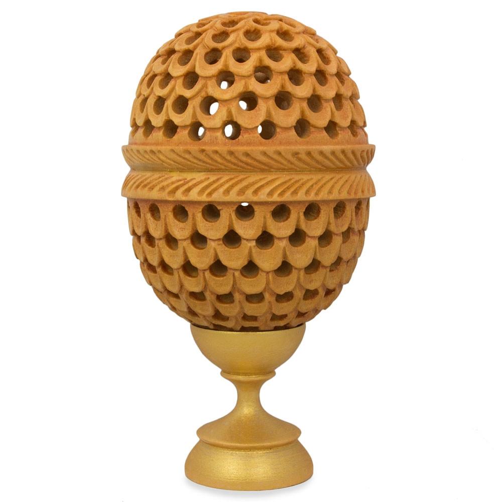 Hand Carved Hollow Wooden Easter Egg in Multi color Oval