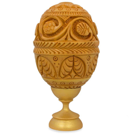 Hand Carved Grape Vines Wooden Easter Egg in Multi color Oval