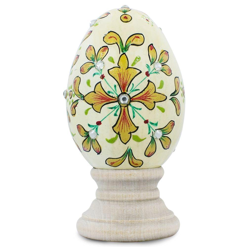 Wood Jeweled Embossed Flowers Wooden Easter Egg in Multi color Oval
