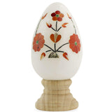 Stone Hand Carved and Inlaid Flowers Gemstone Easter Egg in White color Oval