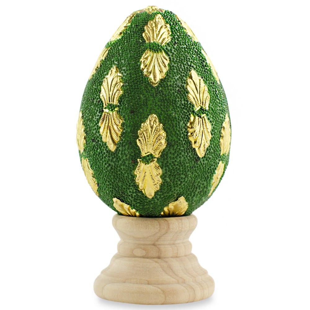 Golden Leaves Wooden Easter Egg in Multi color Oval