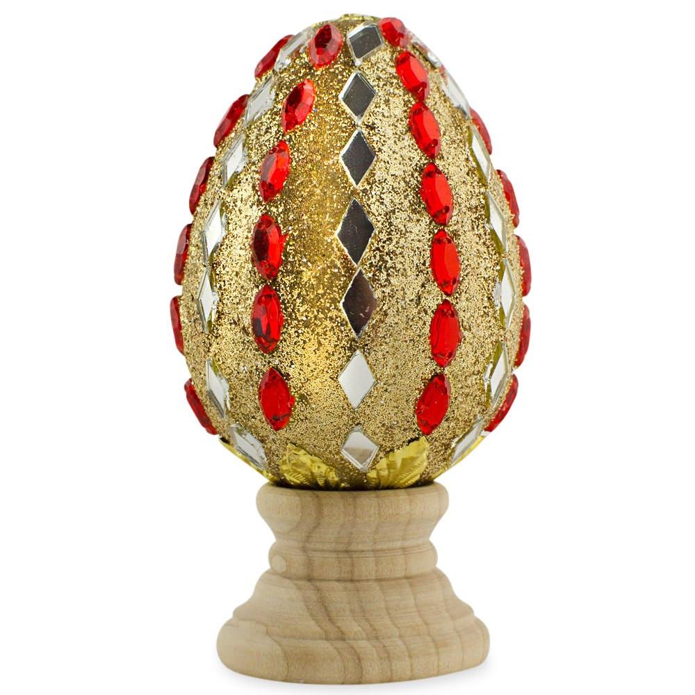 Mirrors and Jewels Wooden Easter Egg in Multi color, Oval shape
