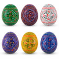 6 Basic Geometric Ukrainian Wooden Easter Eggs Pysanky in Multi color Oval