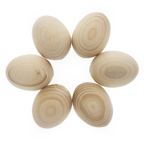 6 Unfinished Unpainted Raw Ukrainian Wooden Easter Eggs DIY Craft in Beige color, Oval shape