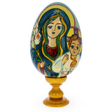 Mary and Jesus Large Wooden Hand Painted Icon Easter Egg in Multi color Oval