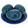 Set of 3 Blue Wooden Ukrainian Easter Eggs on a Plate by BestPysanky