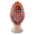 Geometrical Patterns Goose Real Blown Out Ukrainian Easter Egg in Red color Oval