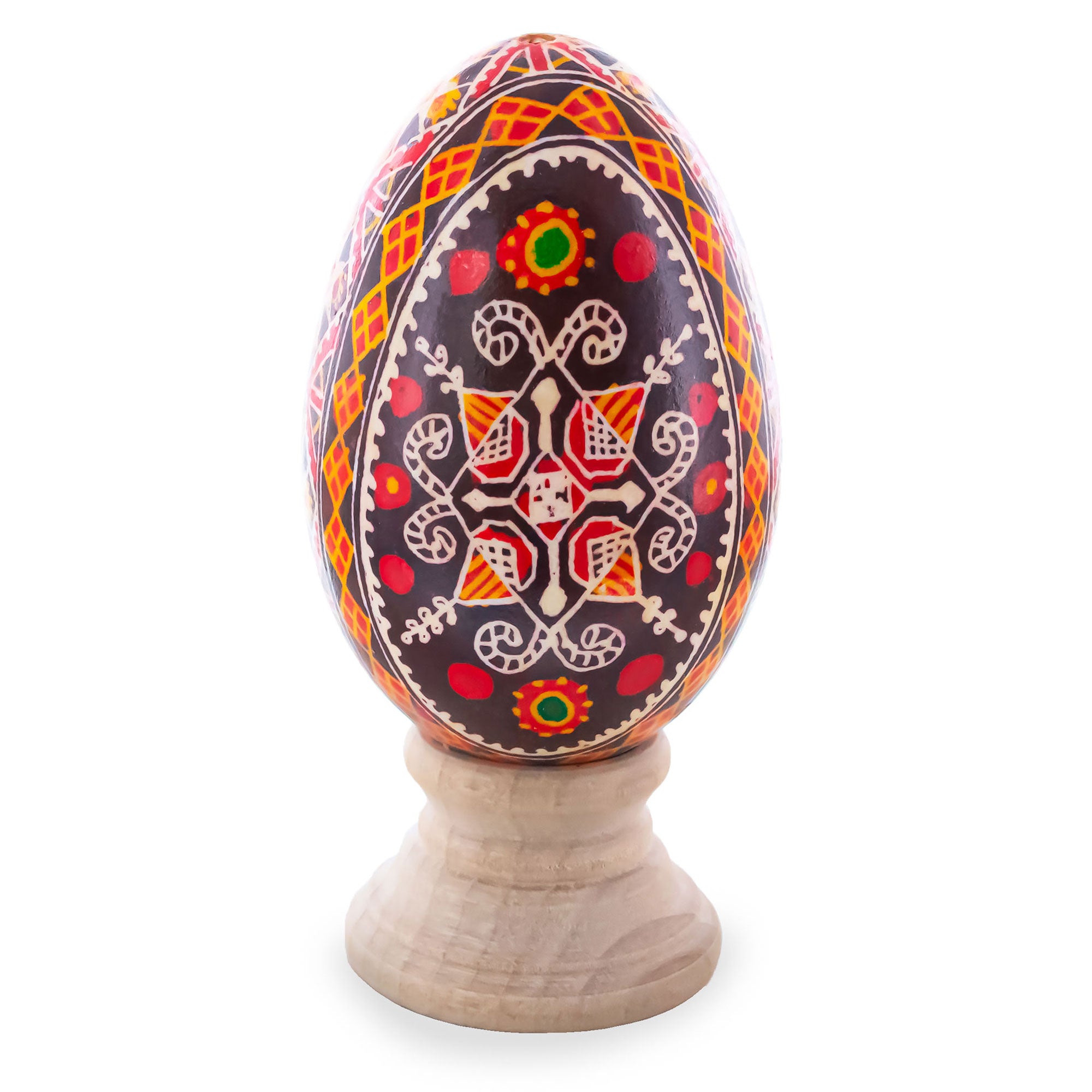 Geometrical Patterns Goose Real Blown Out Ukrainian Easter Egg in Red color Oval