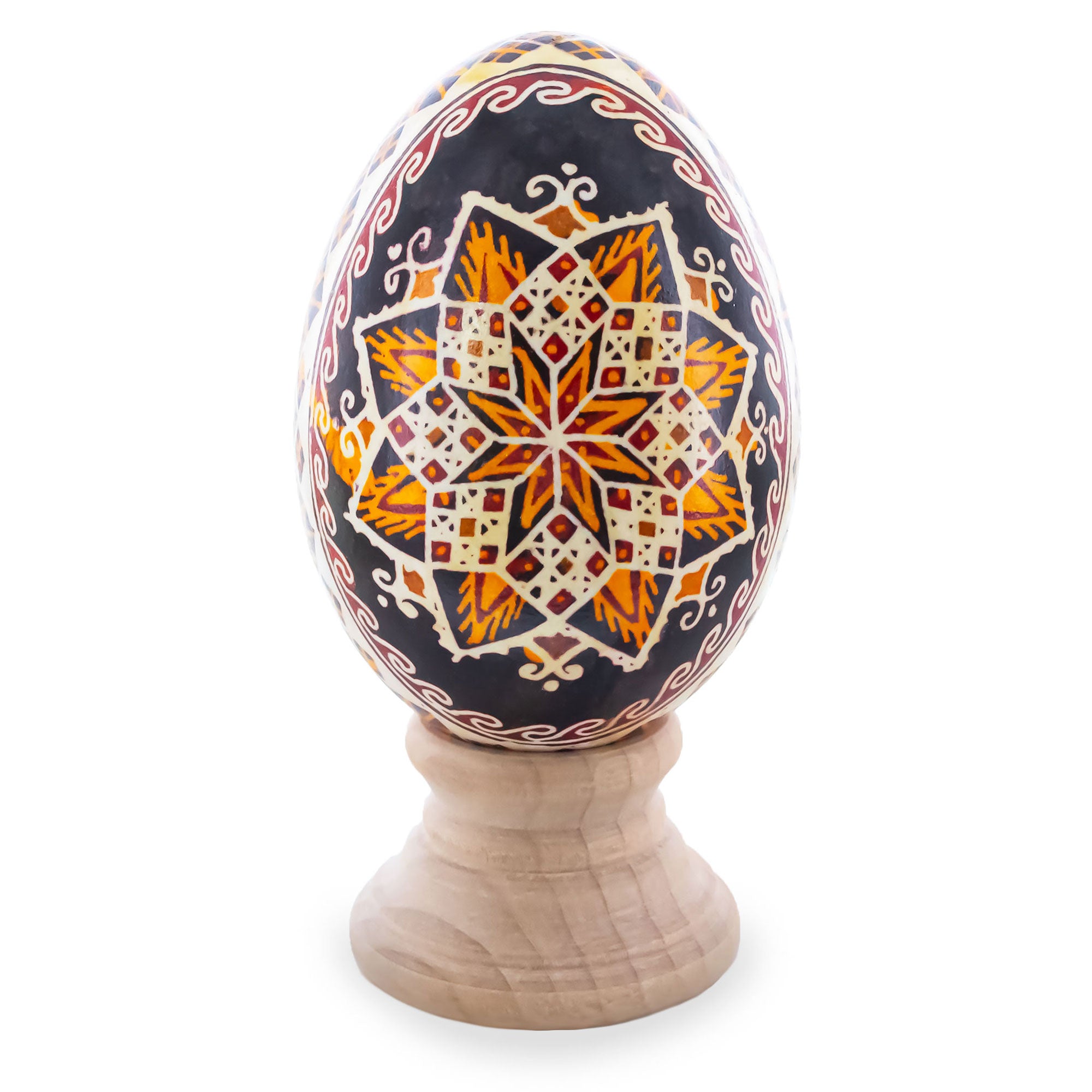 Star Goose Real Blown Out Ukrainian Easter Egg in Red color Oval