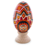 Zig Zags Goose Real Blown Out Ukrainian Easter Egg in Red color Oval