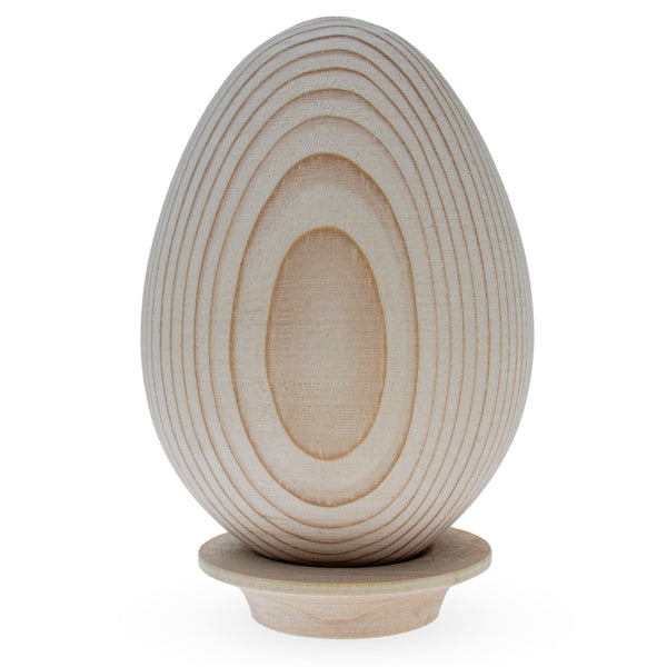 Goose Size Unfinished Blank Wooden Eggs on a Stand 3.7 Inches in Beige color, Oval shape