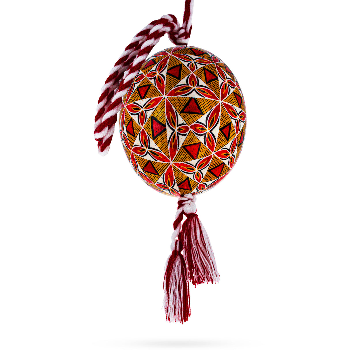 Ornament Traditional Geometrical Ostrich Blown Batik Technique Ukrainian Easter Egg Pysanky in Multi color, Oval shape