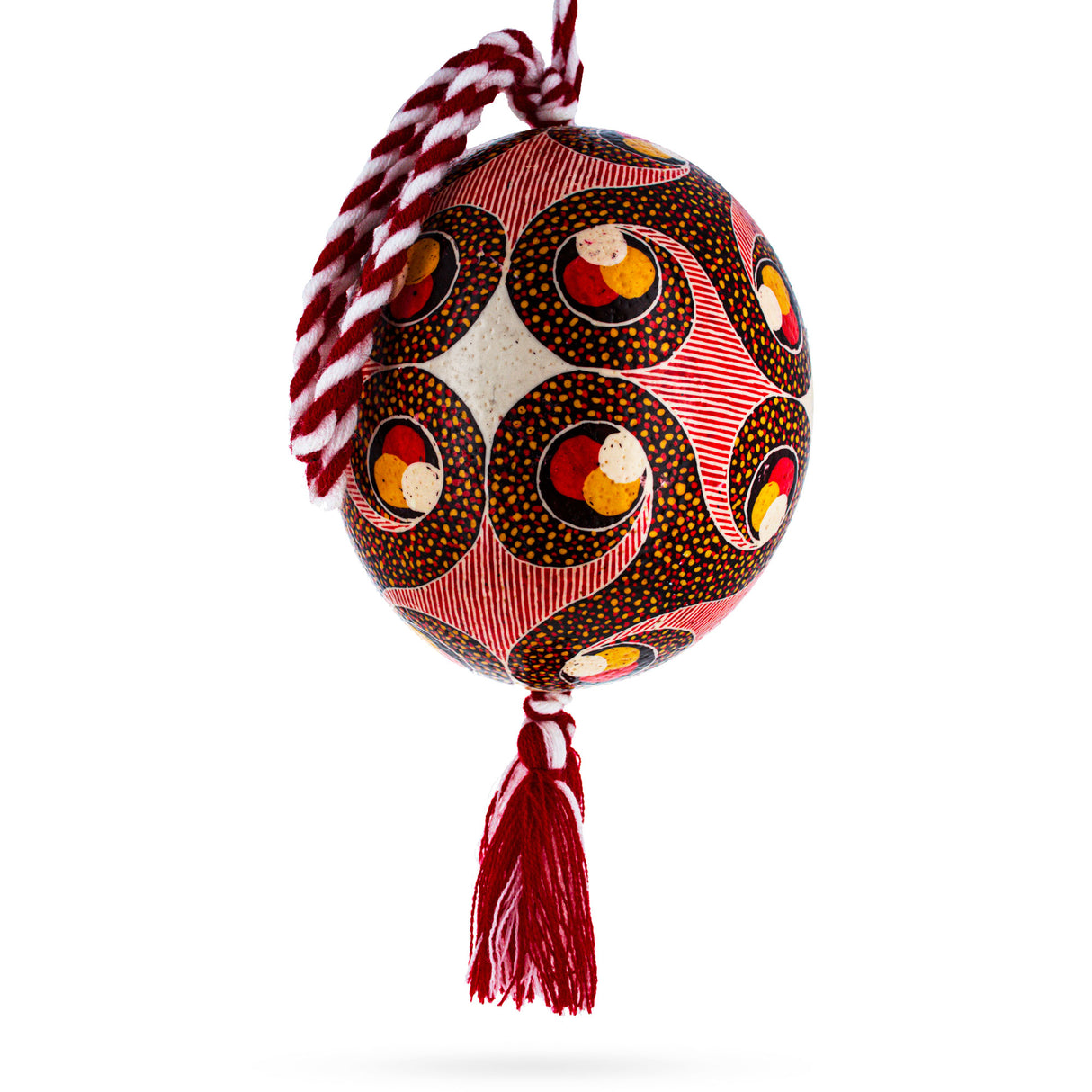 Ornament Traditional Ostrich Blown Batik Technique Ukrainian Easter Egg Pysanky in Multi color, Oval shape