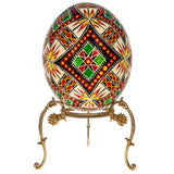 Traditional Geometrical Center Triangle Ostrich Blown Batik Technique Ukrainian Easter Egg Pysanky in Multi color, Oval shape